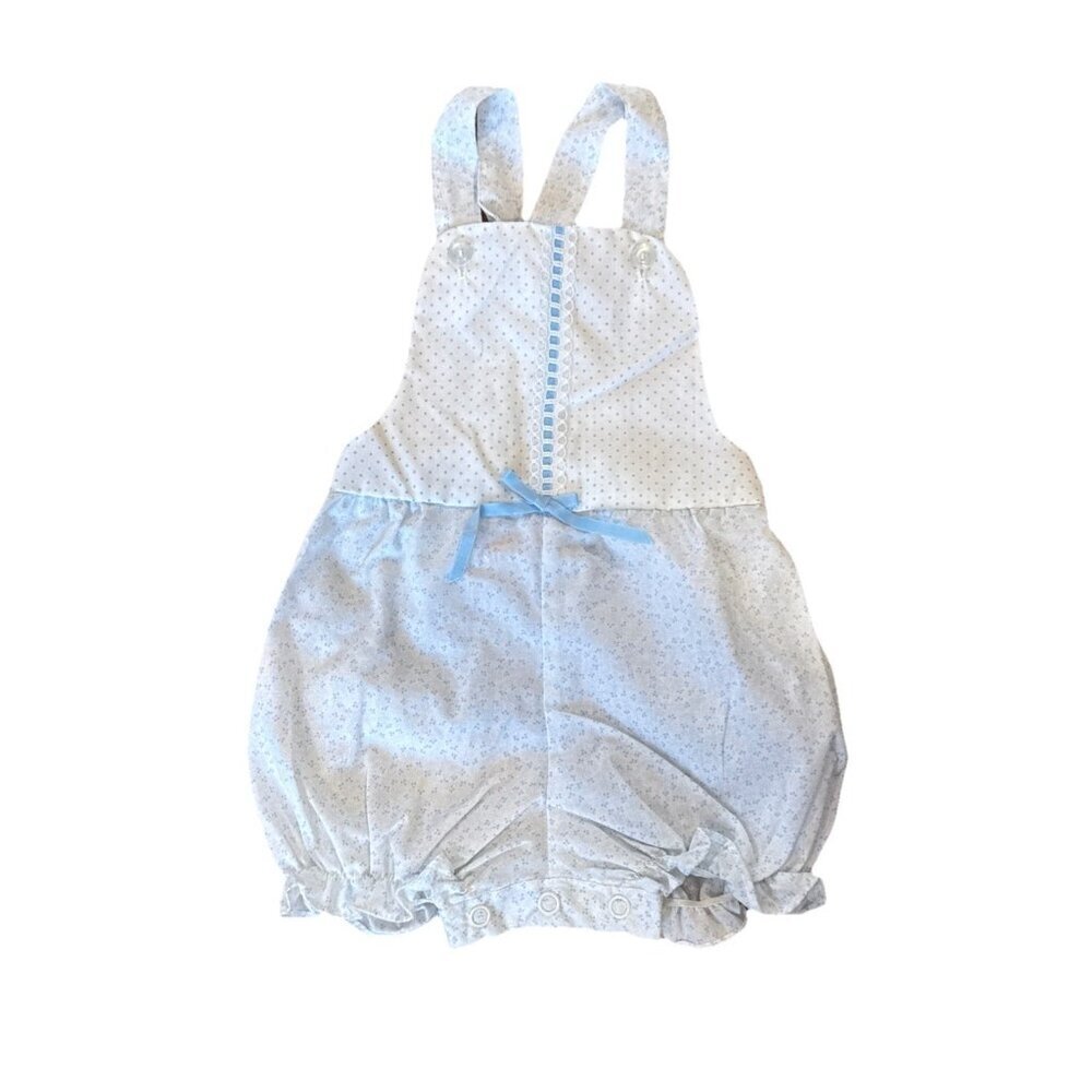 VTG Girl Bubble Romper 24 Months  One Piece Vintage 80s  Easter Blue floral Lace